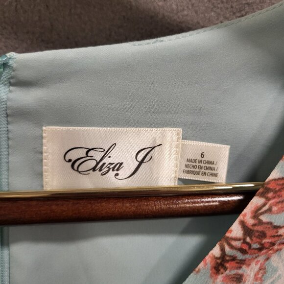 Eliza J Maxi Dress Womens 6 Floral V Neck Ruffle Girly Flutter Sleeve Green Pink - Picture 6 of 8